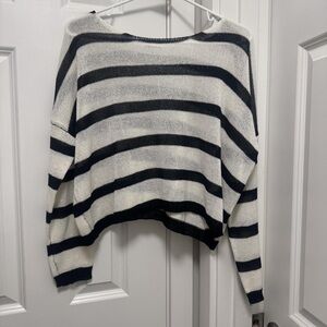 superdown Black and White Striped Turtleneck Sweater